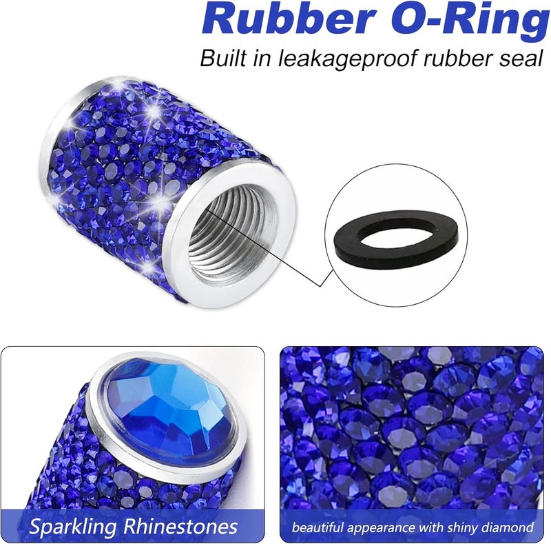 alpmosn Car Wheel Tire Valve Caps, 4 PCS Bling Tire Valve Caps, Crystal Tire Caps Shinny Rhinestone for Women, Universal Car Dustproof Tire Valve Caps for Cars, Trucks, SUV and Motorcycles (Blue) - Image 3